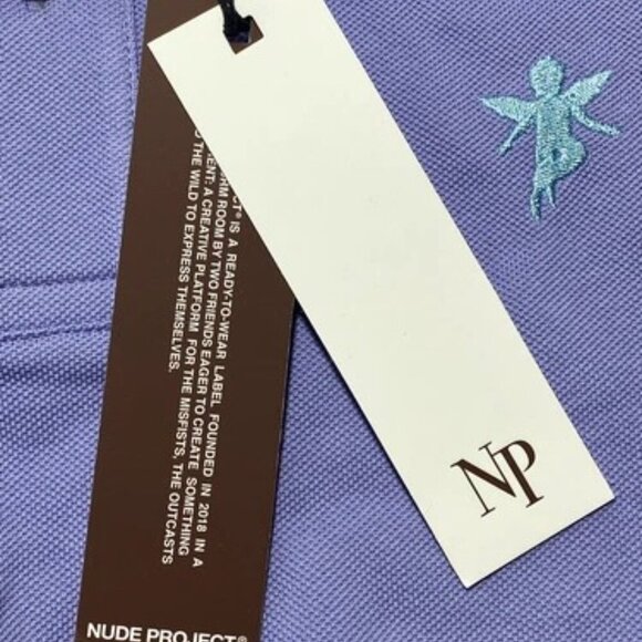 NEW NUDE PROJECT Mens Polo Purple/Blue Size L Angelo Button Short Sleeve - Picture 3 of 10